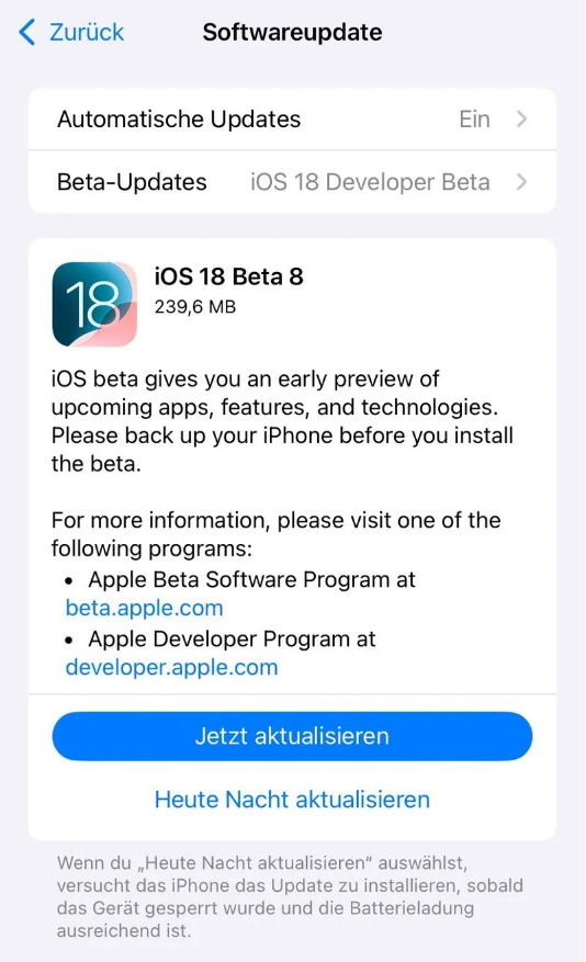 五华苹果手机维修分享苹果 iOS / iPadOS 18 开发者预览版 Beta 8 发布 